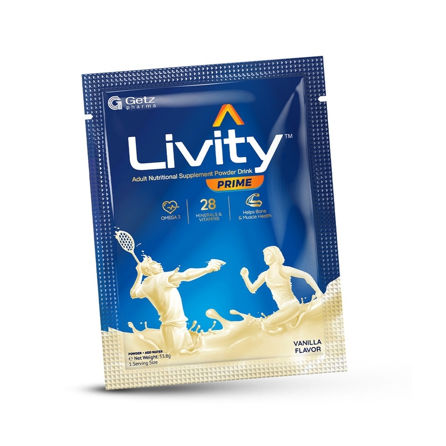 LIVITY PRIME Adult Nutritional Supplement Powder Drink Vanilla Flavor 1 Sachet 53.8g