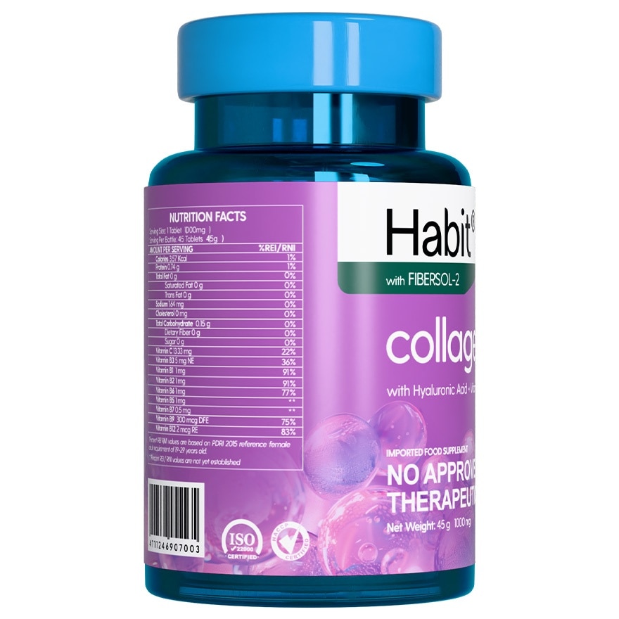 HABIT Collagen with Hyaluronic Acid + Vitamin C 45 tablets (Skin repair & hydration)