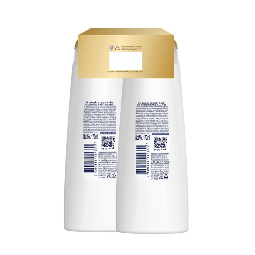 Dove Bio-Keratin Straight and Silky Shampoo 170ml Buy 1 Get 2nd at 50% OFF
