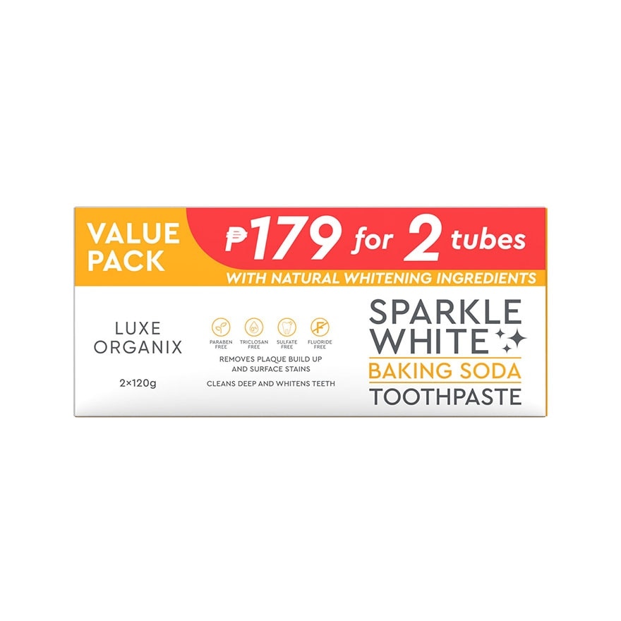 LUXE ORGANIX Sparkle White Baking Soda Toothpaste Fresh Mint 2x 120g