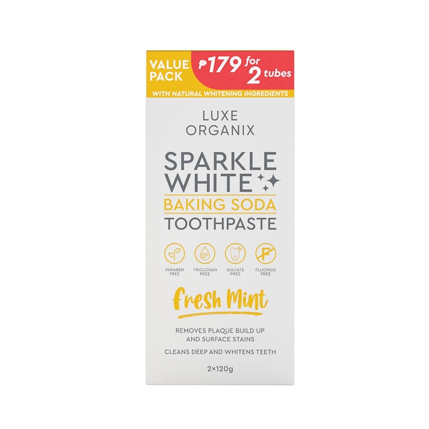 LUXE ORGANIX Sparkle White Baking Soda Toothpaste Fresh Mint 2x 120g