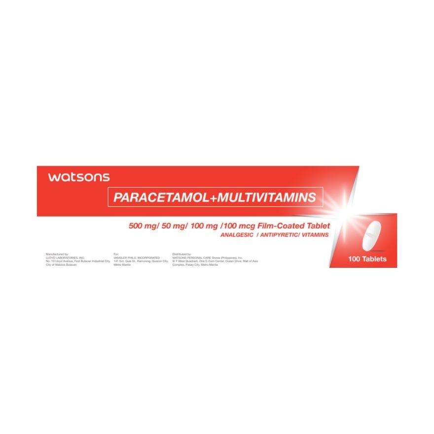 WATSONS GENERICS Paracetamol + Multivitamins 500Mg /50Mg/100Mg/100Mcg/ Film-Coated Tabet Sold Per Piece