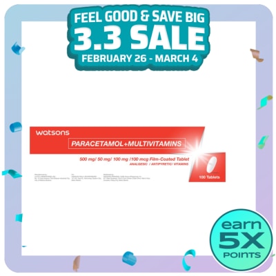 WATSONS GENERICS WATSONS GENERICS Paracetamol + Multivitamins 500Mg /50Mg/100Mg/100Mcg/ Film-Coated Tabet Sold Per Piece