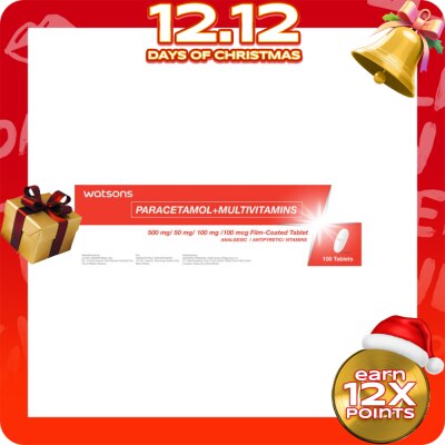 WATSONS GENERICS WATSONS GENERICS Paracetamol + Multivitamins 500Mg /50Mg/100Mg/100Mcg/ Film-Coated Tabet Sold Per Piece