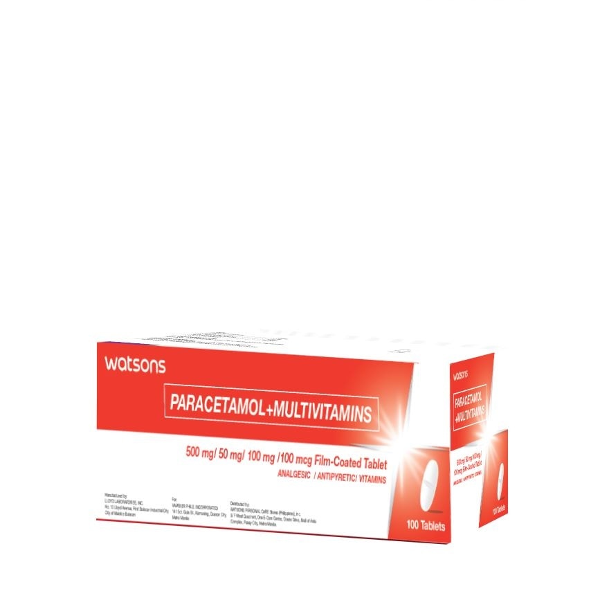 WATSONS GENERICS Paracetamol + Multivitamins 500Mg /50Mg/100Mg/100Mcg/ Film-Coated Tabet Sold Per Piece