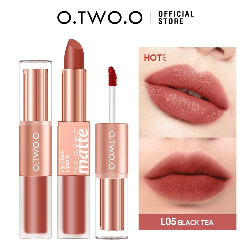 OTWOO Splendid Matte Double Ended Lip Glaze And Lipstick L05 Black Tea