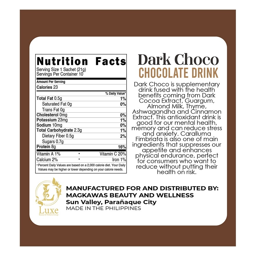 LUXESLIM Dark Choco Chocolate Drink 21g 10s