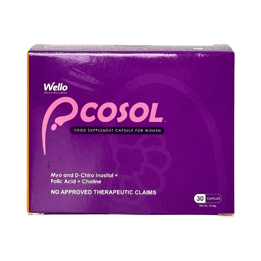 WELLO PCOSOL Myo and D-Chiro Inositol + Folic Acid + Choline 30 Capsules