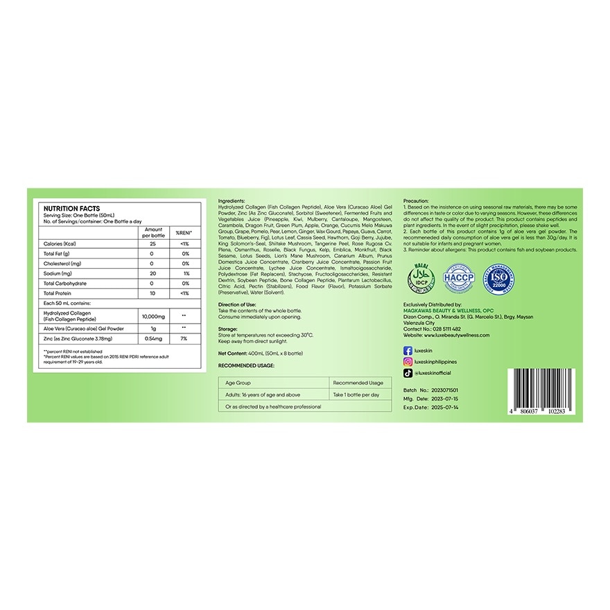 COLLAVERA Hydrolyzed Collagen (Fish Collagen Peptide) Aloe Vera and Zinc