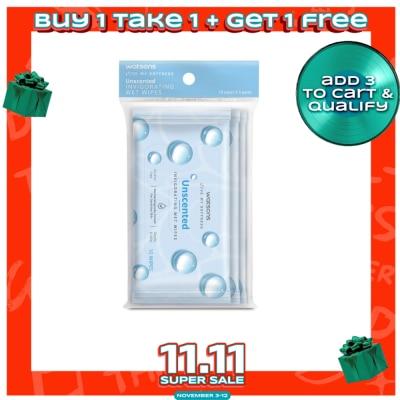 WATSONS WATSONS Invigorating Wet Wipes Unscented 10 Wipes x 3 Pack