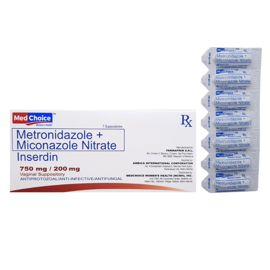 INSERDIN Metronidazole + Miconazole Nitrate 750mg/200mg Vaginal Suppository [PRESCRIPTION REQUIRED]