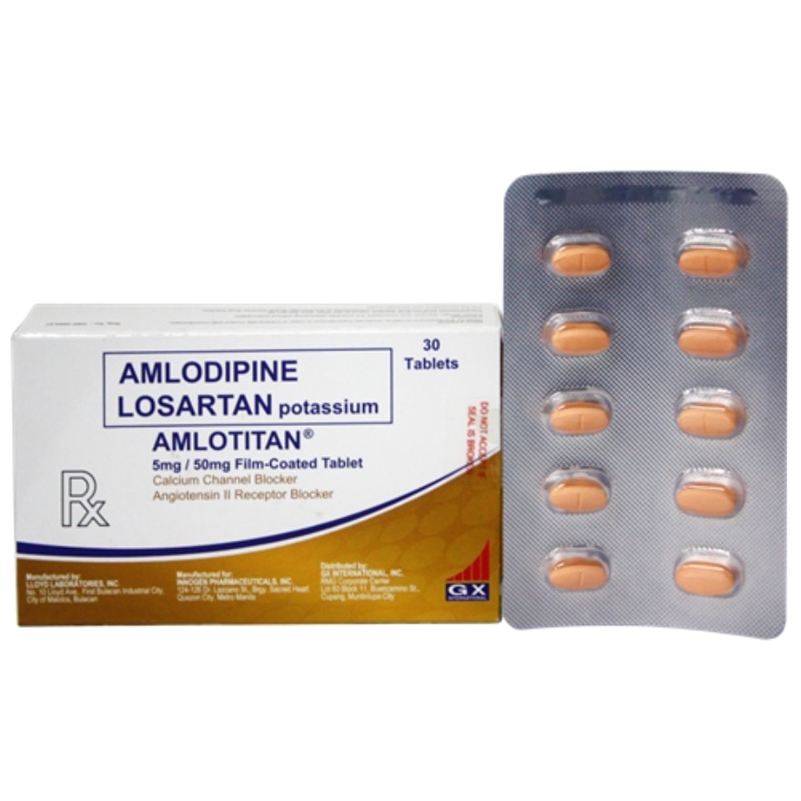 AMLOTITAN Amlodipine + Losartan Potassium 5mg/50mg Film-coated Tablet Sold Per Piece [PRESCRIPTION REQUIRED]