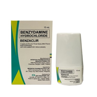 BENZACLIR BENZACLIR 3 mg / mL 0.3% w/v Throat Spray Mint Flavor 15ml [PRESCRIPTION REQUIRED]