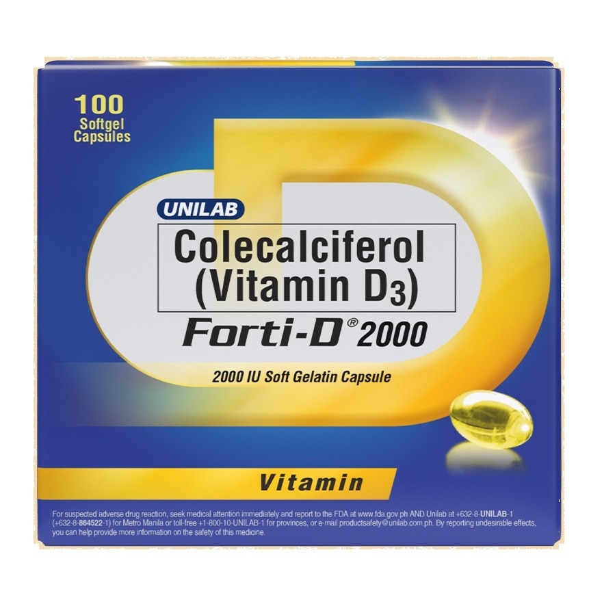 FORTI D 2000IU Colecalciferol Vitamin D3 Softgel Caps 100s