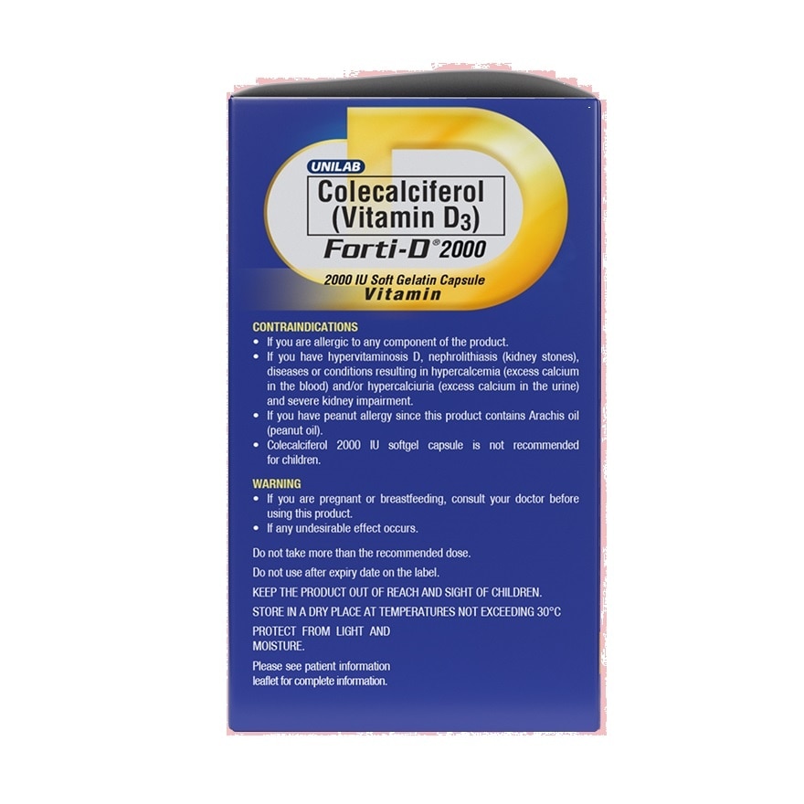 FORTI D 2000IU Colecalciferol Vitamin D3 Softgel Caps 100s