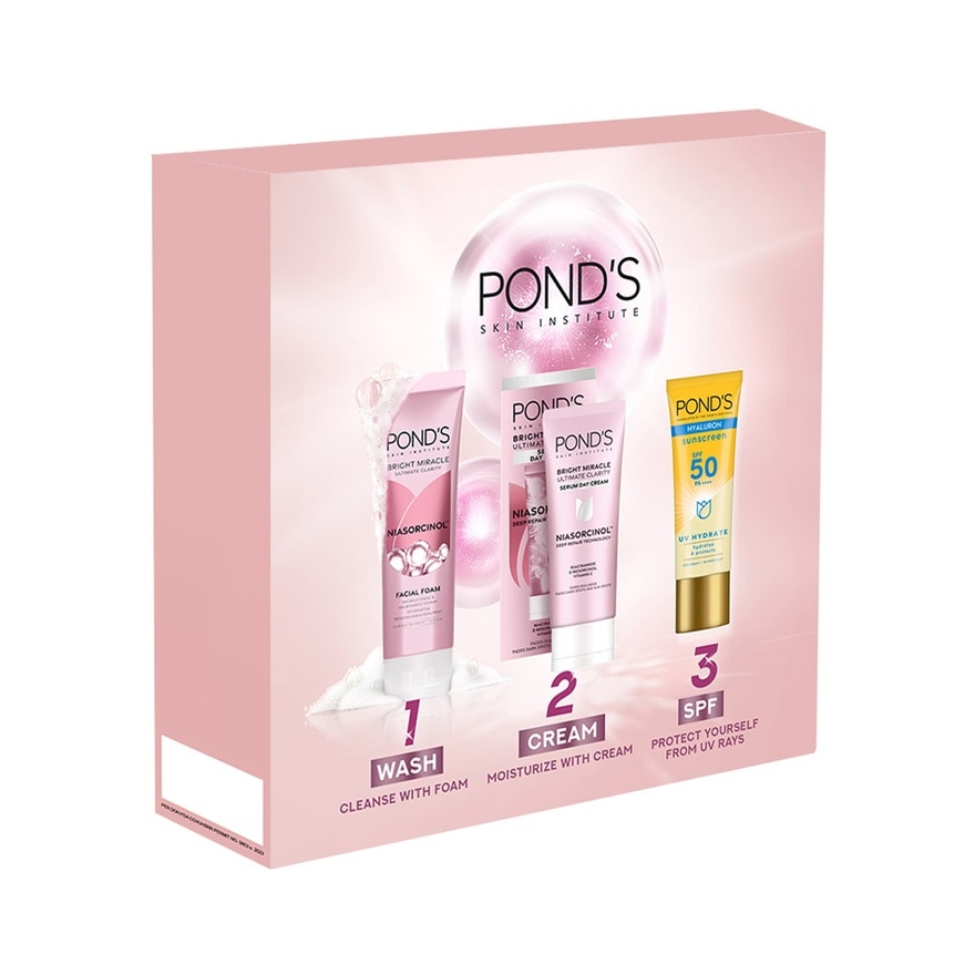 PONDS Bright Miracle Facial Foam 100g + Facial Cream 40g + Sun Hyaluron 50ml