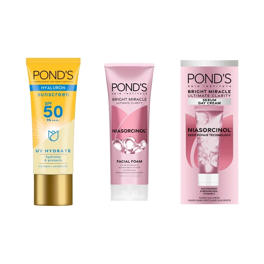 PONDS Bright Miracle Facial Foam 100g + Facial Cream 40g + Sun Hyaluron 50ml