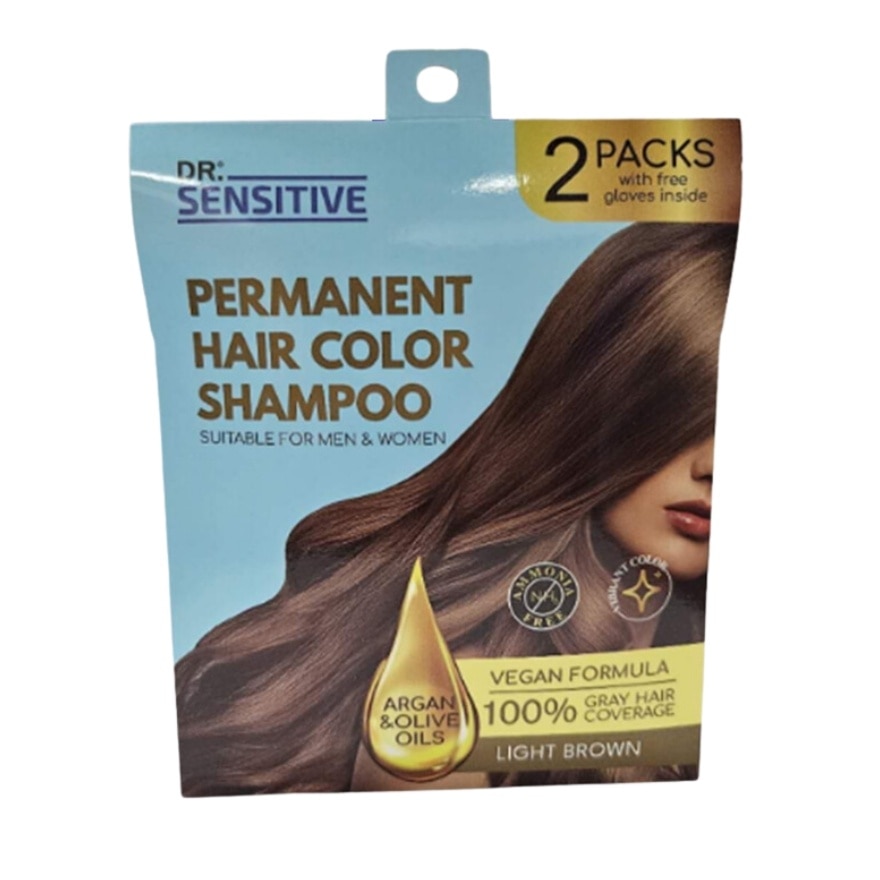 DR SENSITIVE Permanent Hair Color Shampoo Light Brown 30ml 2Pack