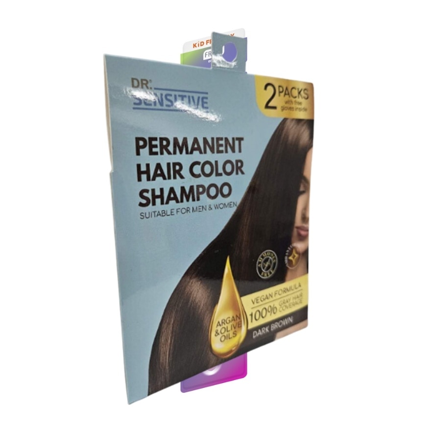 DR SENSITIVE Permanent Hair Color Shampoo Dark Brown 30ml 2Pack