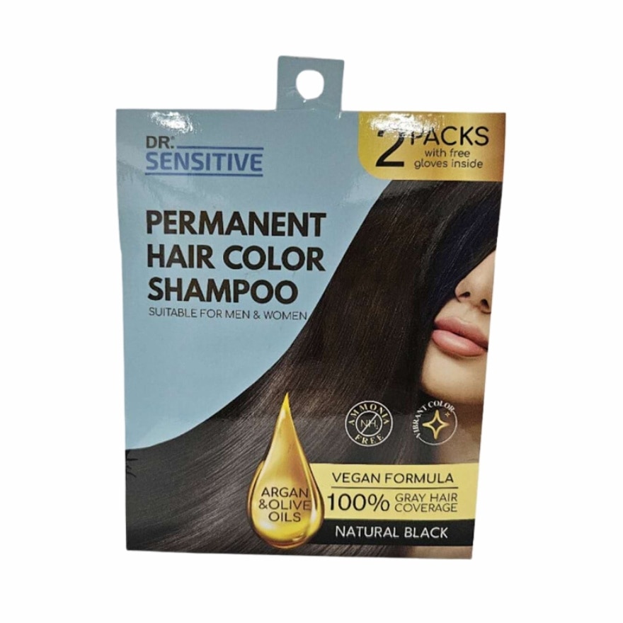 DR SENSITIVE Permanent Hair Color Shampoo Natural Black 30ml 2Pack