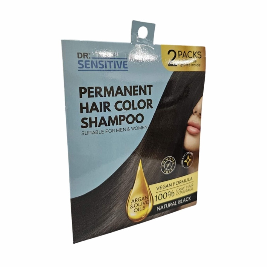 DR SENSITIVE Permanent Hair Color Shampoo Natural Black 30ml 2Pack