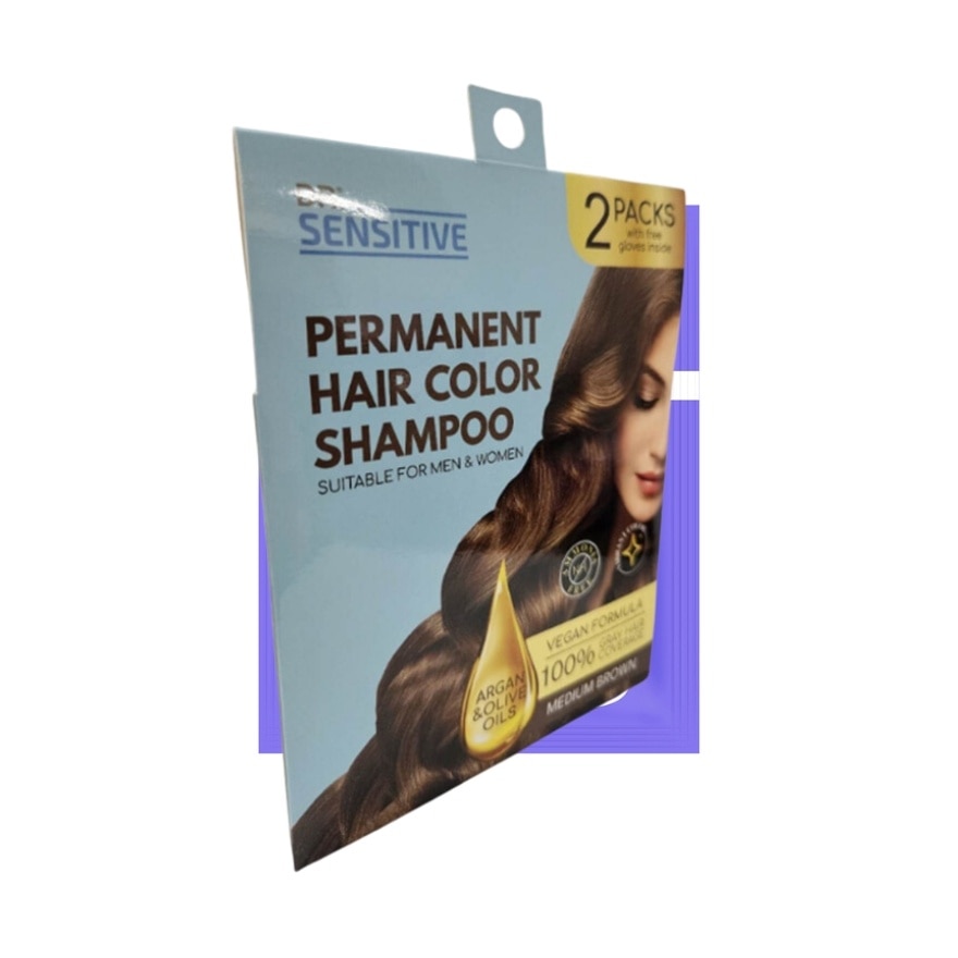 DR SENSITIVE Permanent Hair Color Shampoo Medium Brown 30ml 2Pack