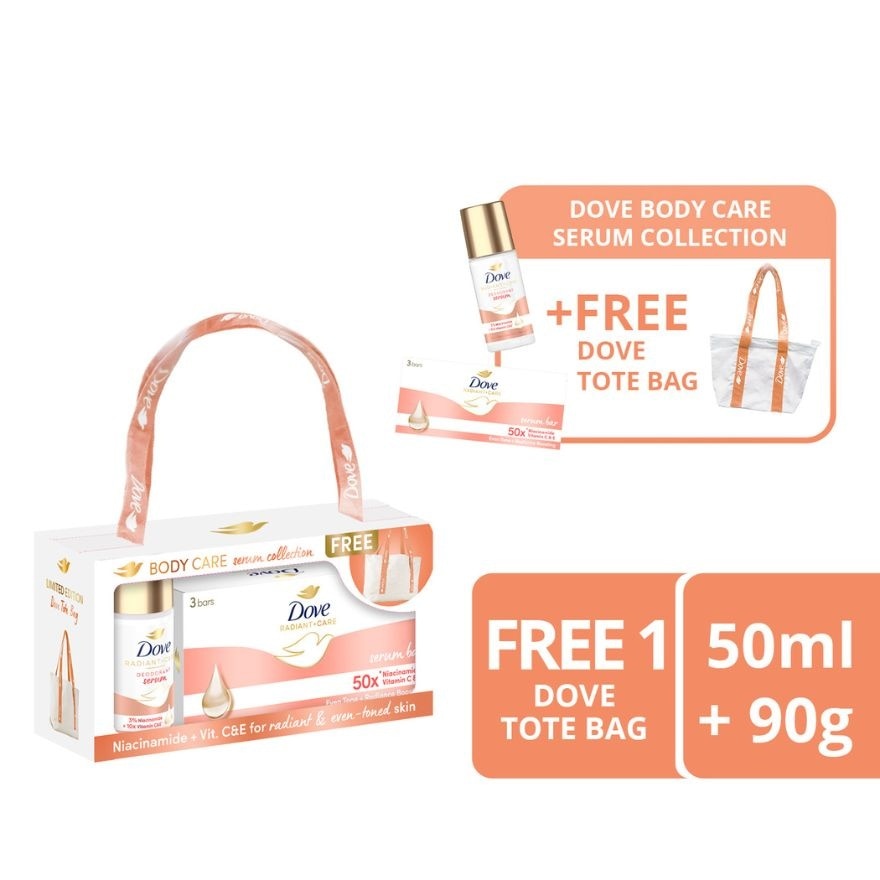 DOVE Niacinamide + Vitamin C & E Body Care Serum Collection With Free Dove Tote Bag