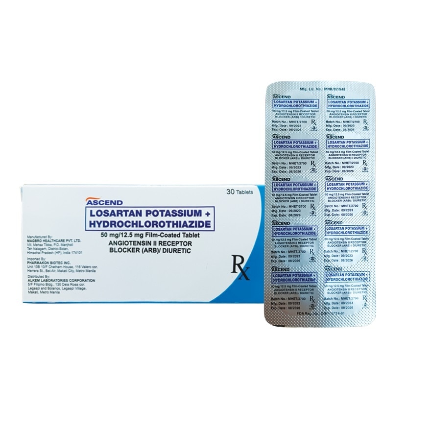 ASCEND LOSARTAN POTASSIUM + HCTZ 50mg/12.5mg Film-Coated Tablet Sold Per Piece [PRESCRIPTION REQUIRED]