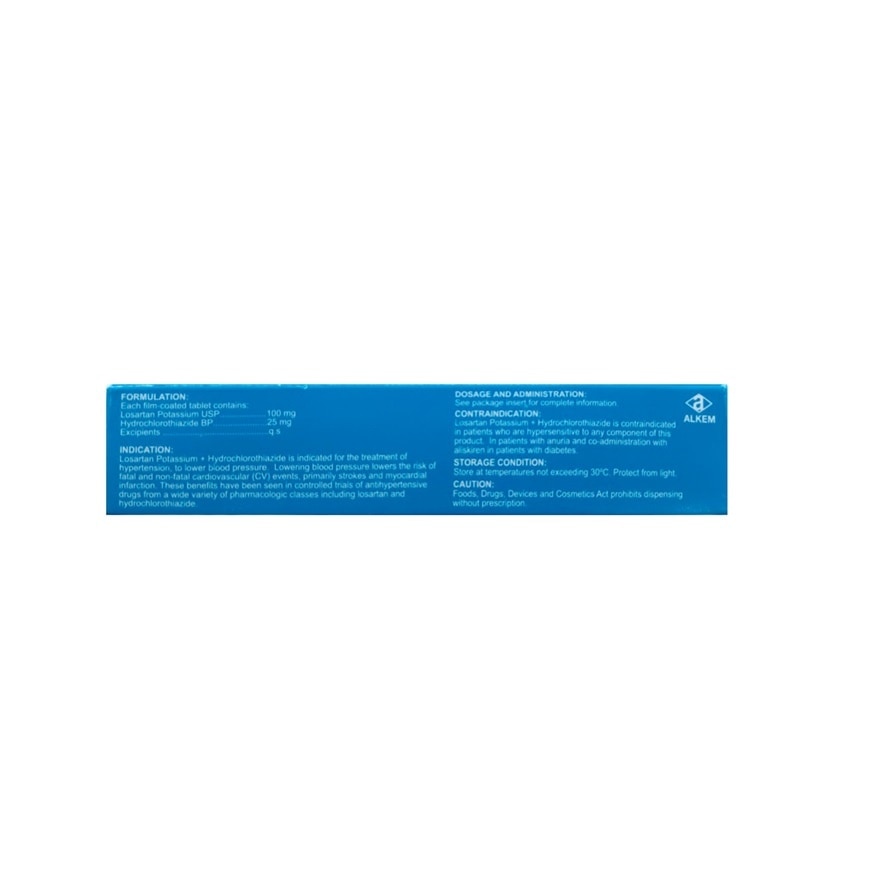 ASCEND Losartan Potassium + HCTZ 100mg/25mg Film-Coated Tablet Sold Per Piece [PRESCRIPTION REQUIRED]