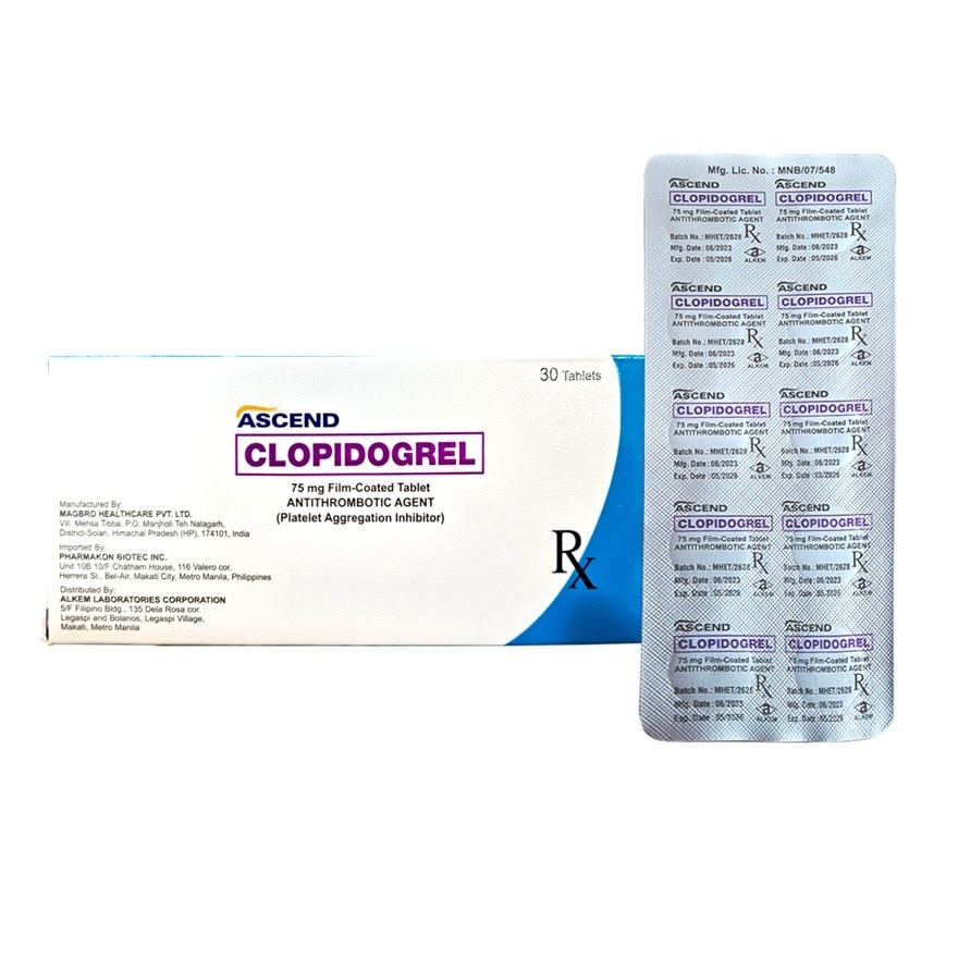 ASCEND CLOPIDOGREL 75mg Film-Coated Tablet Sold Per Piece [PRESCRIPTION REQUIRED]