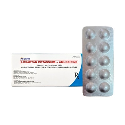 ASCEND ASCEND (ALKEM LABS) LOSARTAN POTASSIUM + AMLODIPINE 50mg/5mg Film-Coated Tablet [PRESCRIPTION REQUIRED]