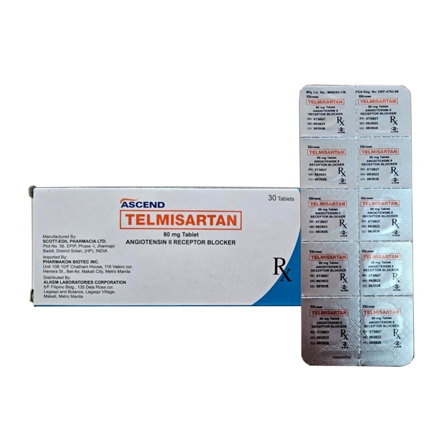 ASCEND (ALKEM LABS) TELMISARTAN 80mg Film-Coated Tablet [PRESCRIPTION REQUIRED]