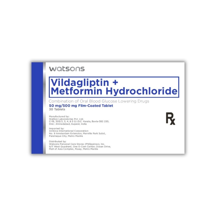 WATSONS GENERICS Vildagliptin + Metformin Hydrochloride 50mg/500mg 1 Film-Coated Tablet [PRESCRIPTION REQUIRED]