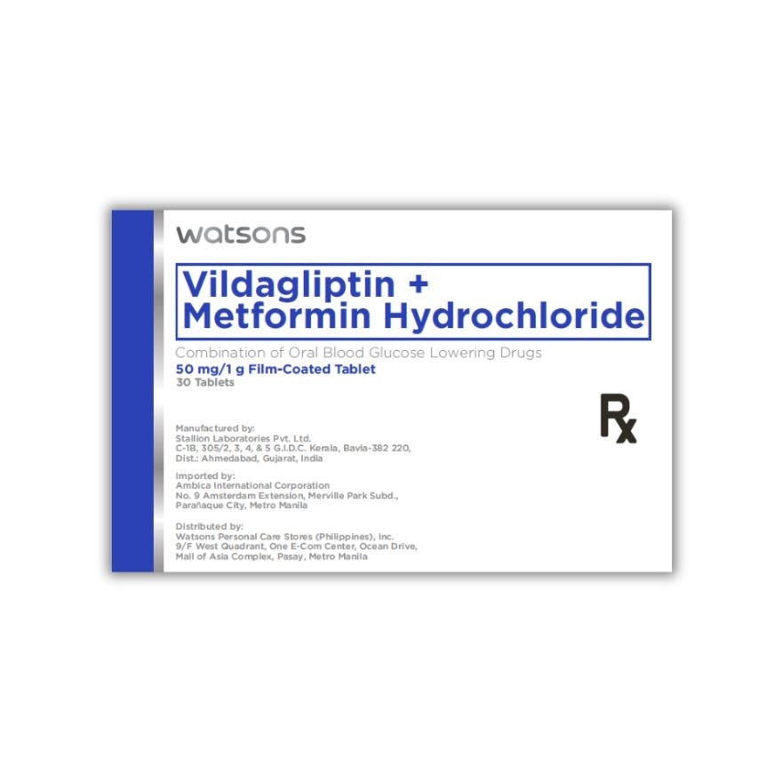 WATSONS GENERICS Vildagliptin + Metformin Hydrochloride 50/1000MG 1 Film-Coated Tablet [PRESCRIPTION REQUIRED]