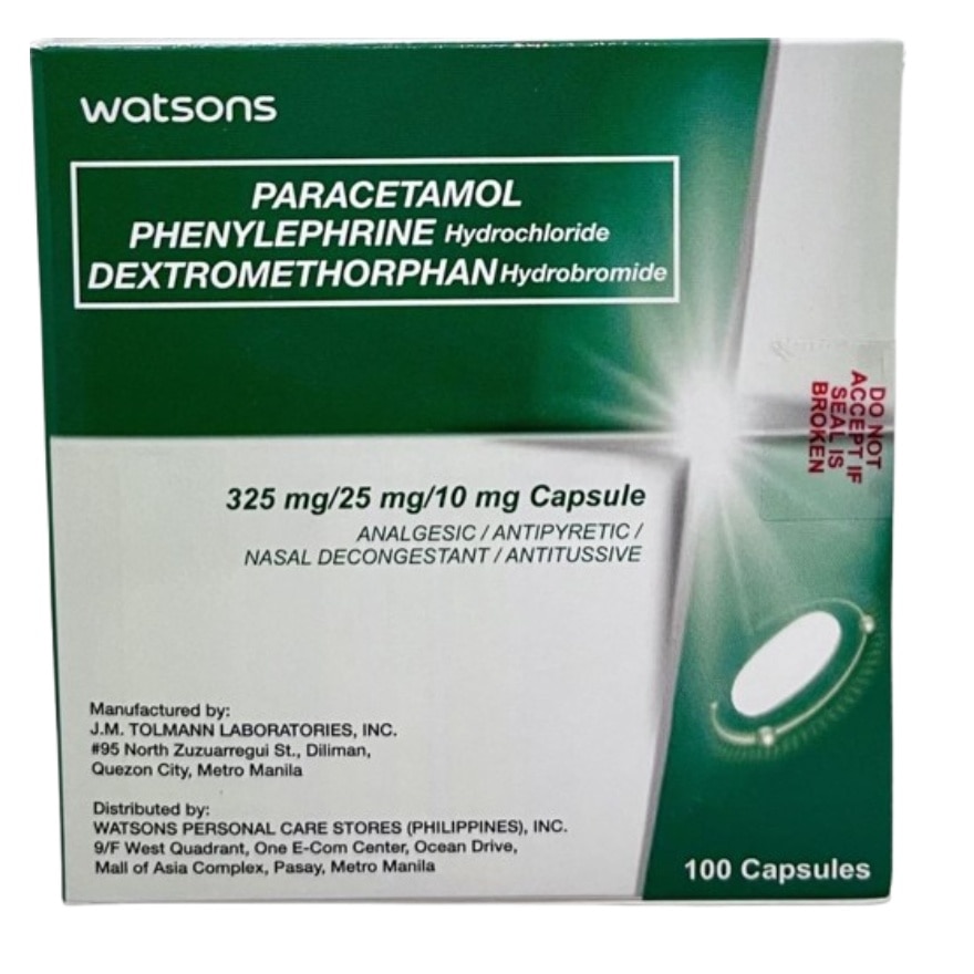 WATSONS Paracetamol + Phenylephrine Hydrochloride + Dextromethorphan Hydrobromide 325mg/25mg/10mg 1 Capsule