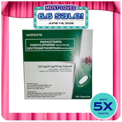 WATSONS GENERICS - WATSONS GENERICS WATSONS Paracetamol + Phenylephrine Hydrochloride + Dextromethorphan Hydrobromide 325mg/25mg/10mg Sold Per Piece