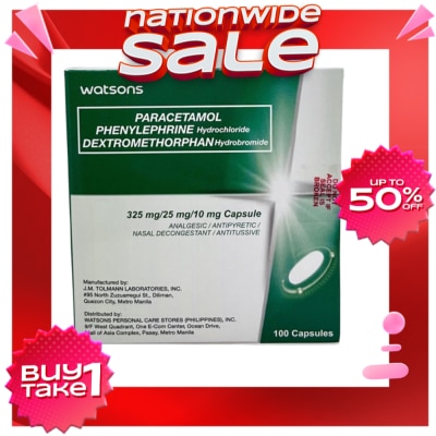 WATSONS GENERICS WATSONS Paracetamol + Phenylephrine Hydrochloride + Dextromethorphan Hydrobromide 325mg/25mg/10mg 1 Capsule