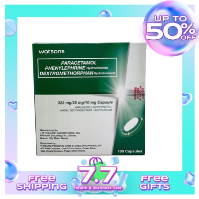 WATSONS GENERICS WATSONS Paracetamol + Phenylephrine Hydrochloride + Dextromethorphan Hydrobromide 325mg/25mg/10mg 1 Capsule