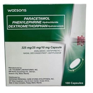 WATSONS GENERICS WATSONS Paracetamol + Phenylephrine Hydrochloride + Dextromethorphan Hydrobromide 325mg/25mg/10mg Sold Per Piece
