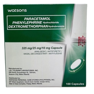 WATSONS GENERICS WATSONS Paracetamol + Phenylephrine Hydrochloride + Dextromethorphan Hydrobromide 325mg/25mg/10mg 1 Capsule