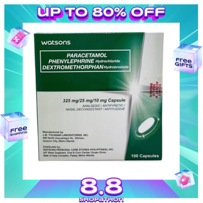 WATSONS GENERICS WATSONS Paracetamol + Phenylephrine Hydrochloride + Dextromethorphan Hydrobromide 325mg/25mg/10mg 1 Capsule