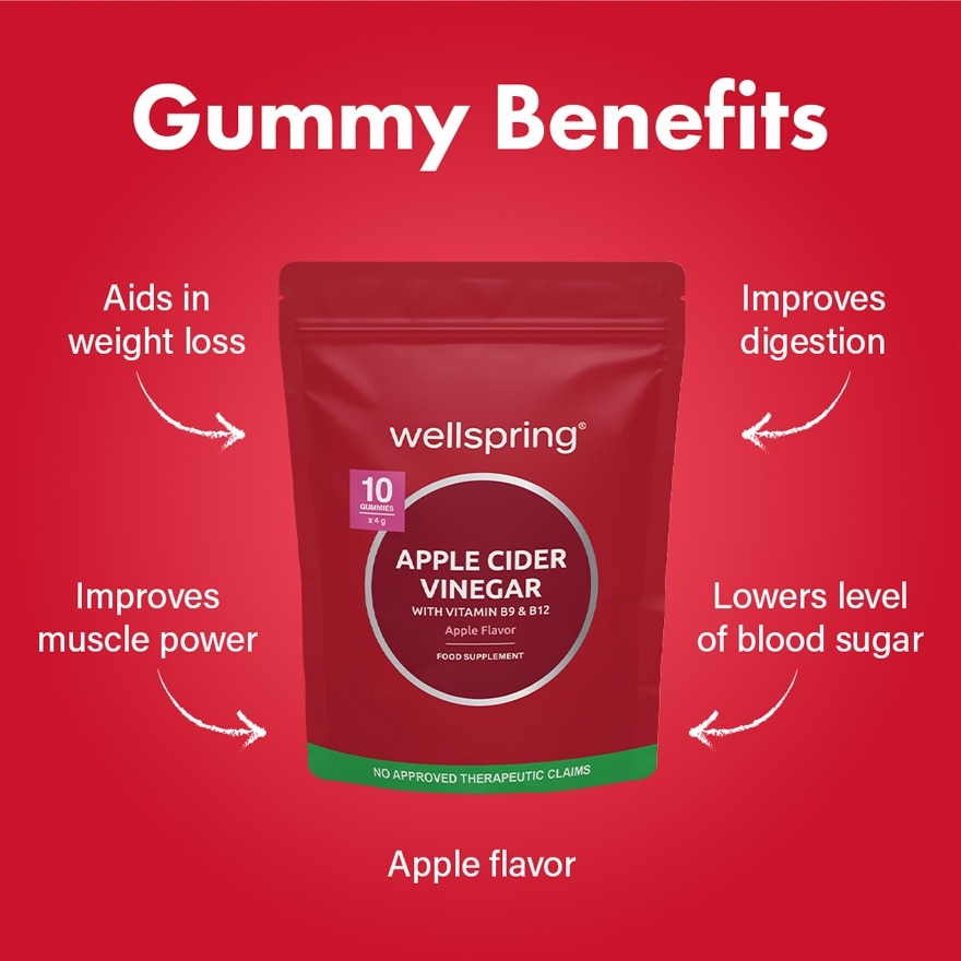 WELLSPRING Apple Cider Vinegar with Vitamin B9 and B12 Gummy 10s