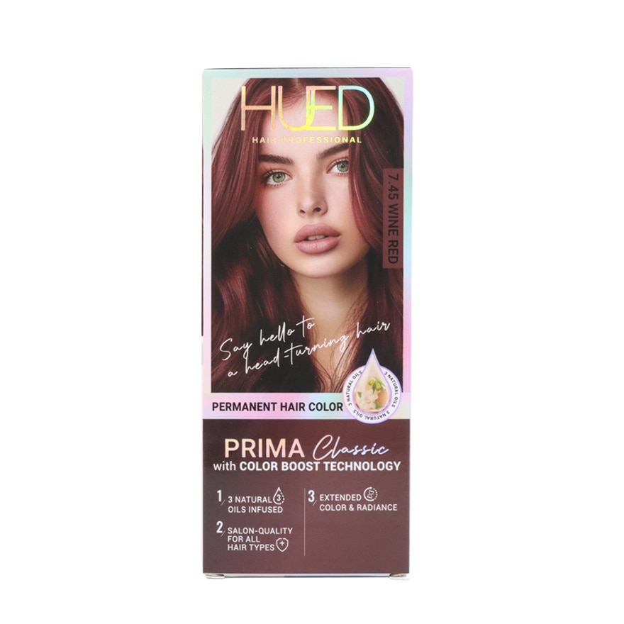HUED Prima Classic Permanent Hair Color Upgraded Formula 7.45 Wine Red