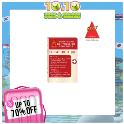 ORO INTIMO ORO Therapeutic Compression Stockings - Open Toe Thigh High 20-30 MMHG Large Skintone