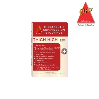 ORO INTIMO ORO Therapeutic Compression Stockings - Open Toe Thigh High 20-30 MMHG Large Skintone