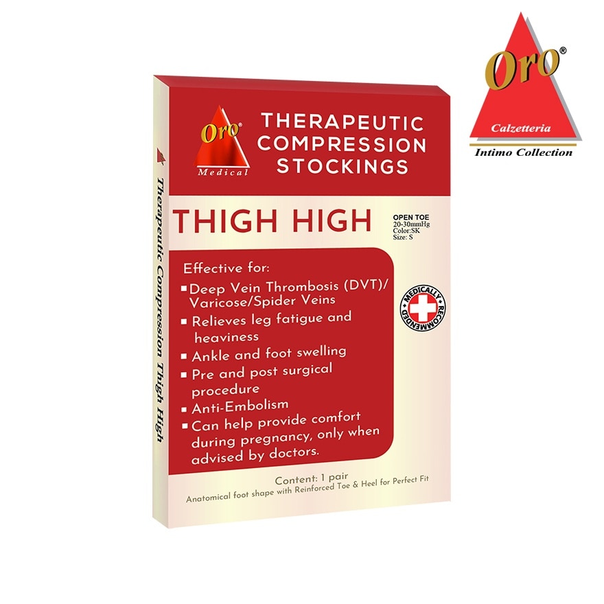 ORO Therapeutic Compression Stockings - Open Toe Thigh High 20-30 MMHG Small Skintone