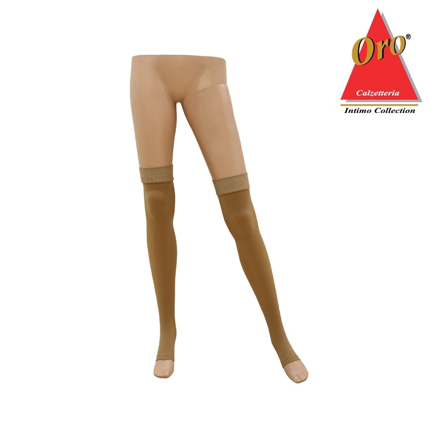 ORO Therapeutic Compression Stockings - Open Toe Thigh High 20-30 MMHG Small Skintone