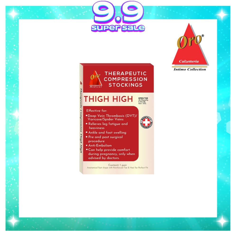 ORO Therapeutic Compression Stockings - Open Toe Thigh High 20-30 MMHG Double Extra Large Skintone