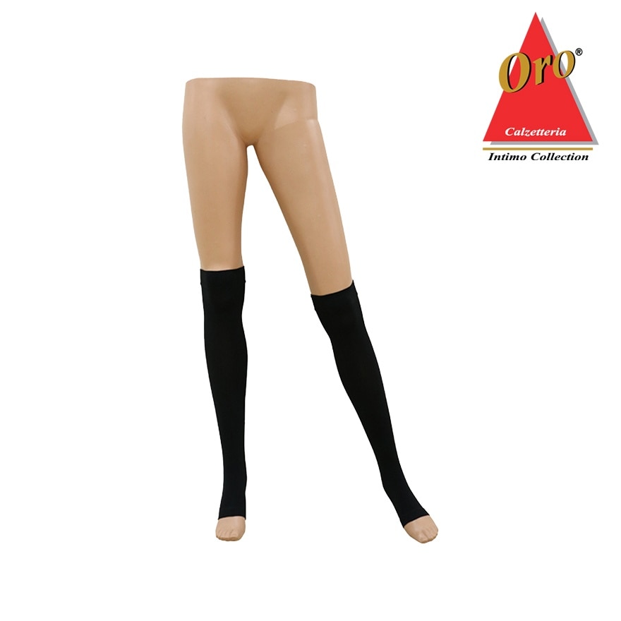 ORO Therapeutic Compression Stockings - Open Toe Knee High 15-20 MMHG Large Jet Black