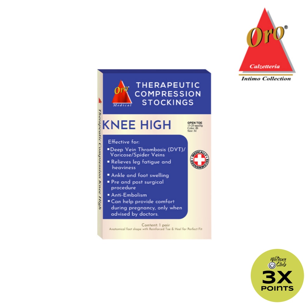 ORO Therapeutic Compression Stockings - Open Toe Knee High 15-20 MMHG Medium Jet Black